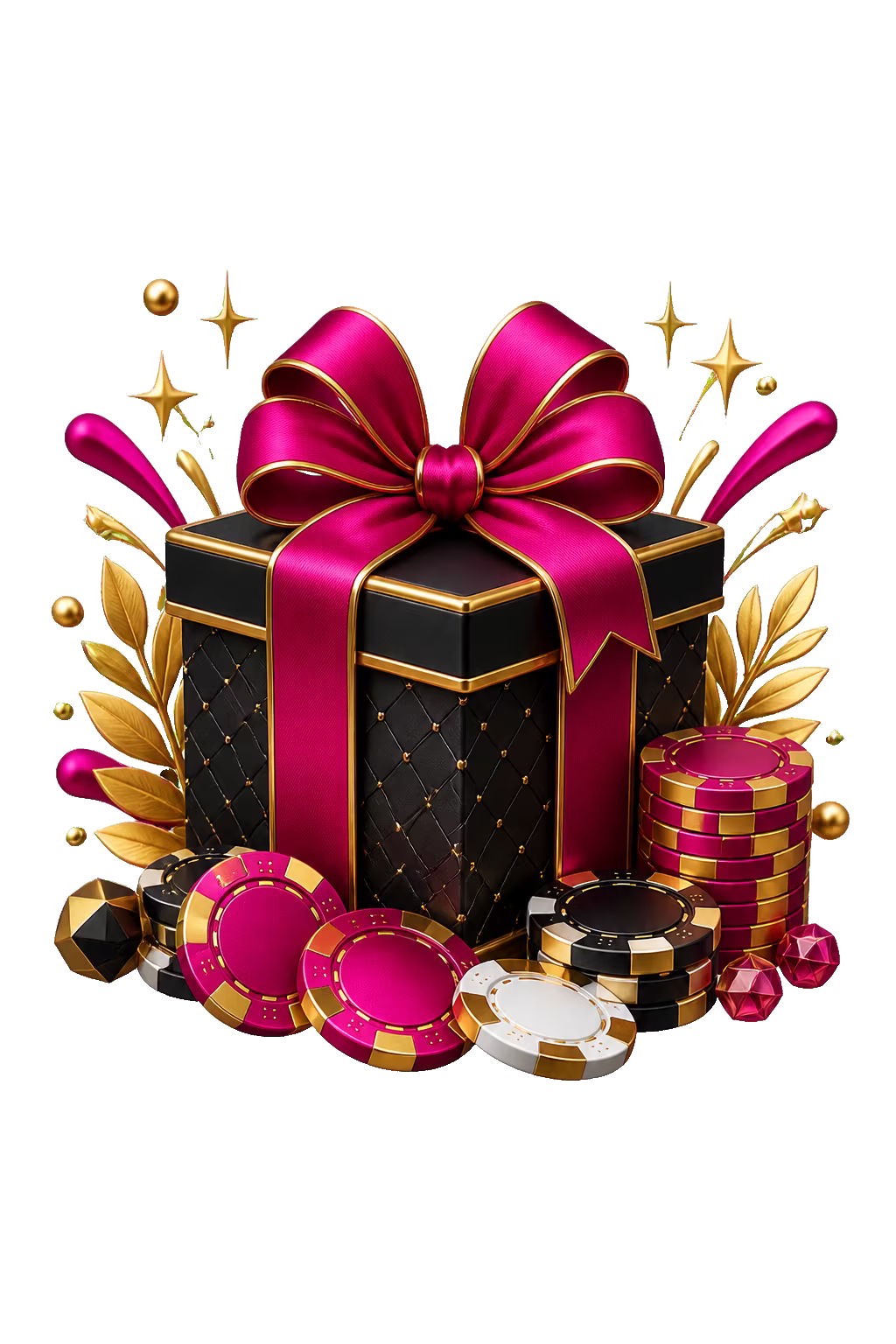 Coffret magenta et or DelOro Casino avec jetons et ruban