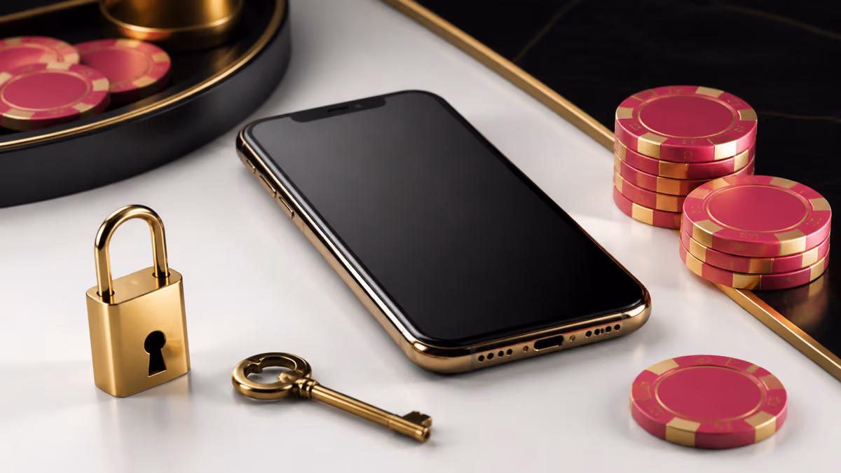 Illustration connexion DelOro Casino avec smartphone, clé et cadenas